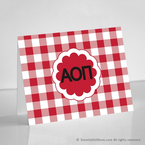 Alpha Omicron Pi Gingham Note Cards