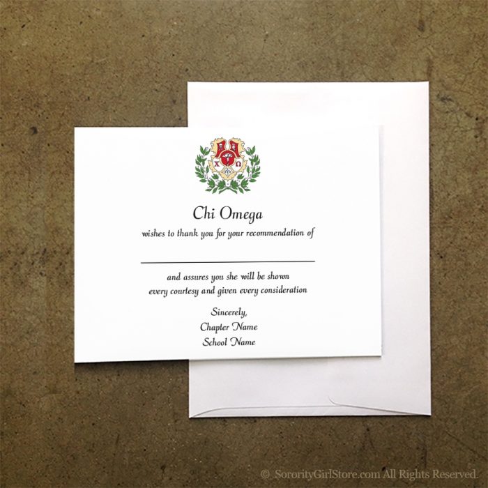 Chi Omega Rec Acknowledgment Flat Card